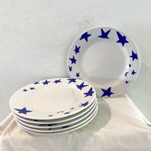 International 21 Stardust 6 Salad Plates 7 1/8" White Blue Stars Porcelain Vntge